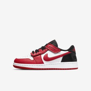 Boys' Nike Air Jordan 1 Low Flyease Lifestyle Shoes White / Black / Red | IZFWTXH-37