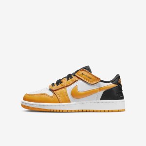 Boys' Nike Air Jordan 1 Low Flyease Lifestyle Shoes White / Black | OENTAUW-25