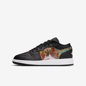Boys' Nike Air Jordan 1 Low Lifestyle Shoes Black / Turquoise | PNQVDZS-42