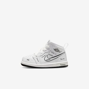 Boys' Nike Air Jordan 1 Mid Lifestyle Shoes White / Black | HWDPQCN-92
