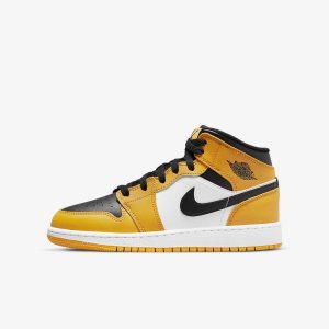 Boys' Nike Air Jordan 1 Mid Lifestyle Shoes White / Black | IHLPVCG-10