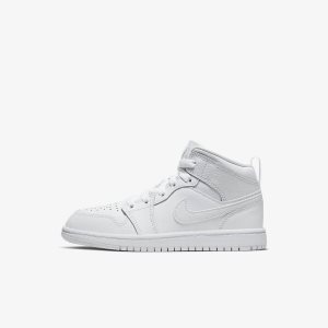 Boys' Nike Air Jordan 1 Mid Lifestyle Shoes White / White / White | PKBSQLZ-05