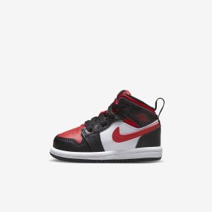Boys' Nike Air Jordan 1 Mid Lifestyle Shoes Black / White / Red | QMEHPRU-49