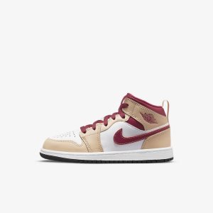 Boys' Nike Air Jordan 1 Mid Lifestyle Shoes White Black / White / Red / Deep Yellow | WKBJCAZ-56