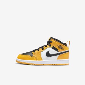 Boys' Nike Air Jordan 1 Mid Lifestyle Shoes White / Black | XFDBPSV-14