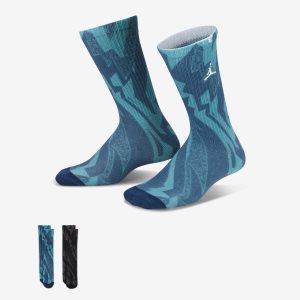 Boys' Nike Air Jordan Essentials 7 Printed Crew(2 Pairs) Socks Blue | BOCKGEX-81