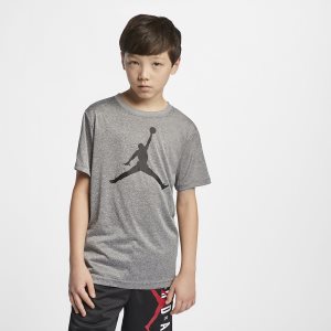 Boys' Nike Air Jordan Jumpman Dri-FIT Short Sleeve Dark Grey | UQJMCZP-08