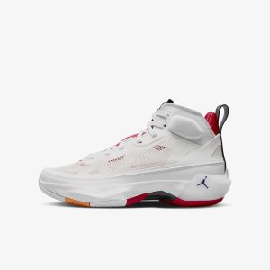 Boys' Nike Air Jordan XXXVII Basketball Shoes White / Light Silver / Black / Red | CIVYBKW-34