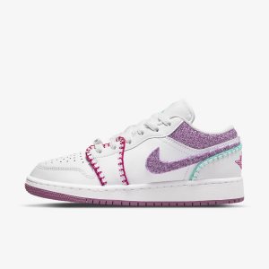 Girls' Nike Air Jordan 1 Low SE Lifestyle Shoes White / Pink / Turquoise / Light Burgundy | CUJSZXV-09