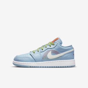 Girls' Nike Air Jordan 1 Low SE Lifestyle Shoes Blue / Green / Orange | IFASRNQ-63
