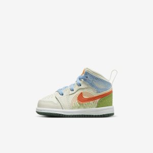 Girls' Nike Air Jordan 1 Mid SE Lifestyle Shoes Blue / Green / Orange | QLEIAYB-63