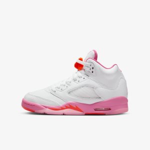Girls' Nike Air Jordan 5 Retro Lifestyle Shoes White / Orange | GASLEYH-21