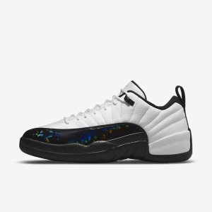 Men's Nike Air Jordan 12 Retro Low Lifestyle Shoes White / Metal Silver / Black | UGYARVL-97