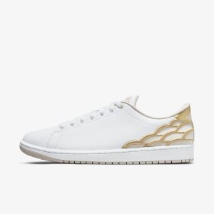 Men's Nike Air Jordan 1 Centre Court Lifestyle Shoes Black / White / Metal Gold | QCOHLPU-98