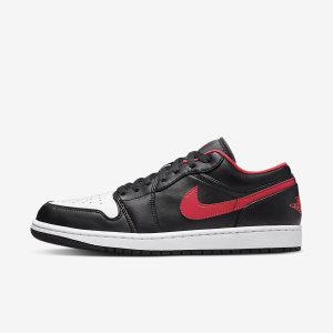 Men's Nike Air Jordan 1 Low Lifestyle Shoes Black / White / Red | GZOKFIM-04