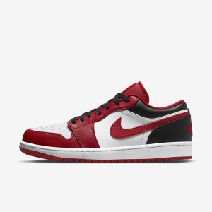 Men's Nike Air Jordan 1 Low Lifestyle Shoes White / Black / Red | MCPTUXL-85