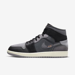 Men's Nike Air Jordan 1 Mid SE Craft Lifestyle Shoes Black / Deep Grey / Grey | SQBLTUJ-41