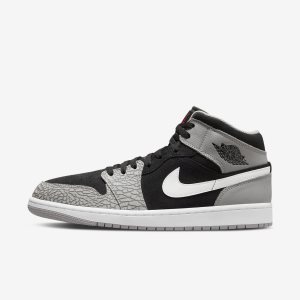 Men's Nike Air Jordan 1 Mid SE Lifestyle Shoes Black / White / Light Grey / Red | DRMPSJF-83