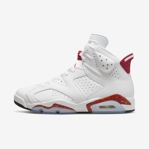 Men's Nike Air Jordan 6 Retro Lifestyle Shoes White / Black / Red | YHVQZTA-74