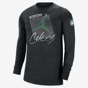 Men's Nike Air Jordan Boston Celtics Courtside Statement Edition Long Sleeve Black | ZTFMJOA-49