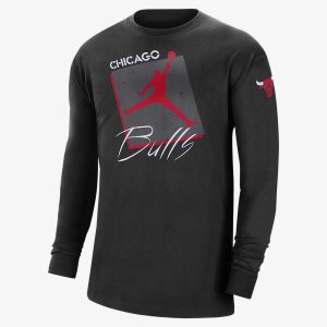 Men's Nike Air Jordan Chicago Bulls Courtside Statement Edition Long Sleeve Black | TZRAISK-15