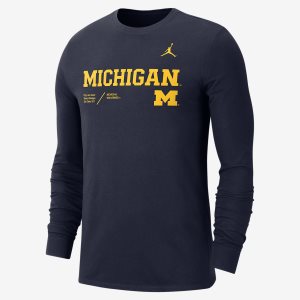 Men's Nike Air Jordan College Dri-FIT (Michigan) Long Sleeve Navy | LPYTWSM-12