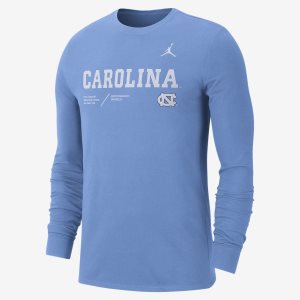 Men's Nike Air Jordan College Dri-FIT (UNC) Long Sleeve Blue | JLWOVGQ-90
