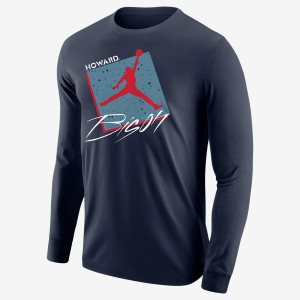 Men's Nike Air Jordan College (Howard) Long Sleeve Navy | RYWNBOG-28