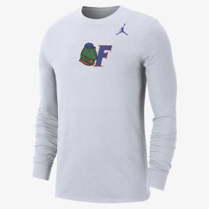 Men's Nike Air Jordan College Mascot (Florida) Long Sleeve White | DQEFJOA-57