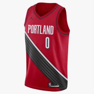 Men's Nike Air Jordan Damian Lillard Trail Blazers Statement Edition 2020 Jersey Red / Black | LVSFUNJ-42