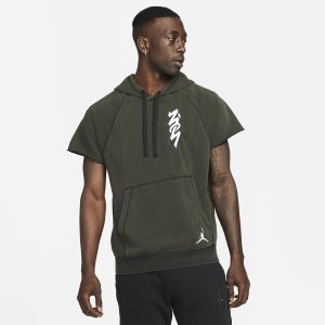 Men's Nike Air Jordan Dri-FIT Zion Hoodie Olive / White | HNDTPIC-26