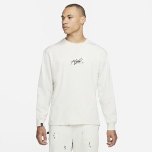 Men's Nike Air Jordan Flight Essentials Long Sleeve Beige / White | UGDBTXJ-47