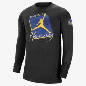 Men's Nike Air Jordan Golden State Warriors Courtside Statement Edition Long Sleeve Black | JXBSROV-93
