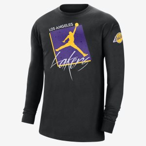 Men's Nike Air Jordan Los Angeles Lakers Courtside Statement Edition Long Sleeve Black | XRHEGUI-47