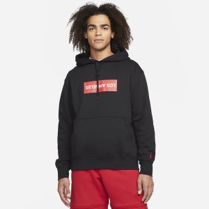 Men's Nike Air Jordan Los Angeles Stencil Hoodie Black | JWHGAUK-81