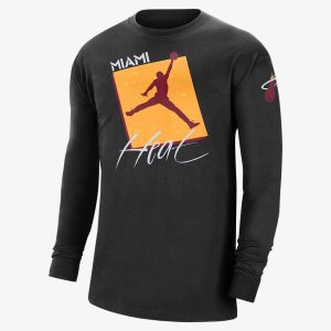 Men's Nike Air Jordan Miami Heat Courtside Statement Edition Long Sleeve Black | BRWAFNE-59