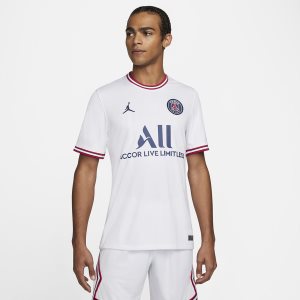 Men's Nike Air Jordan Paris Saint-Germain 2021/2022 Stadium Fourth Jersey White / Navy | LHQZKTV-93