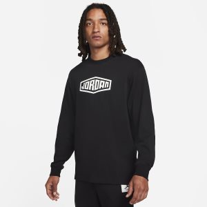 Men's Nike Air Jordan Sport DNA Long Sleeve Black / White / White | UHASPGC-69