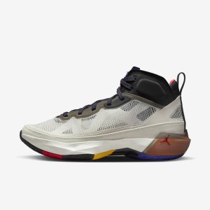 Men's Nike Air Jordan XXXVII Basketball Shoes White / Light Silver / Black / Red | VHILCMZ-93