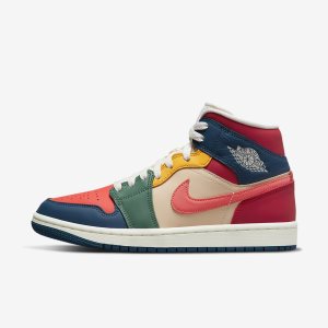 Women's Nike Air Jordan 1 Mid SE Lifestyle Shoes Blue / Red | FOWJNST-61