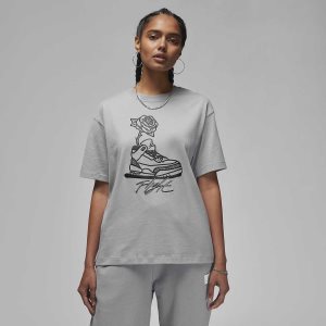 Women's Nike Air Jordan Flight T Shirts Grey | MLWANTH-52